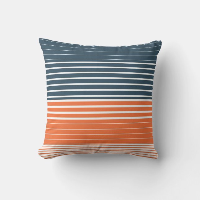 Nautical Navy Blue Orange Stripes Cushion (Front)
