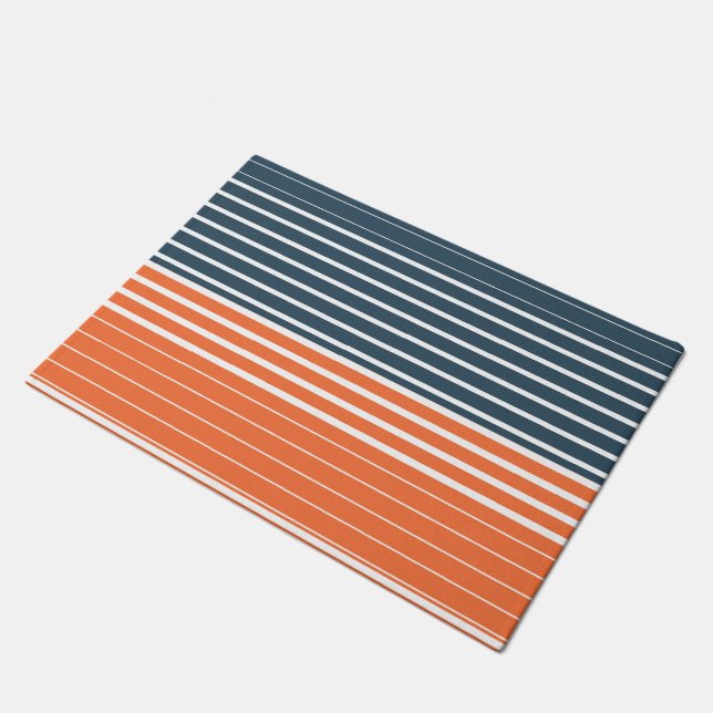 Nautical Navy Blue Orange Stripes Doormat (Angled)