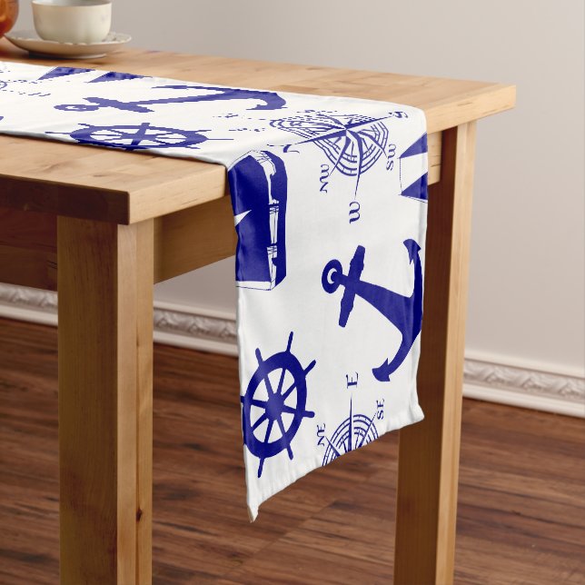 Nautical Navy Blue Pattern Medium Table Runner (In Situ)