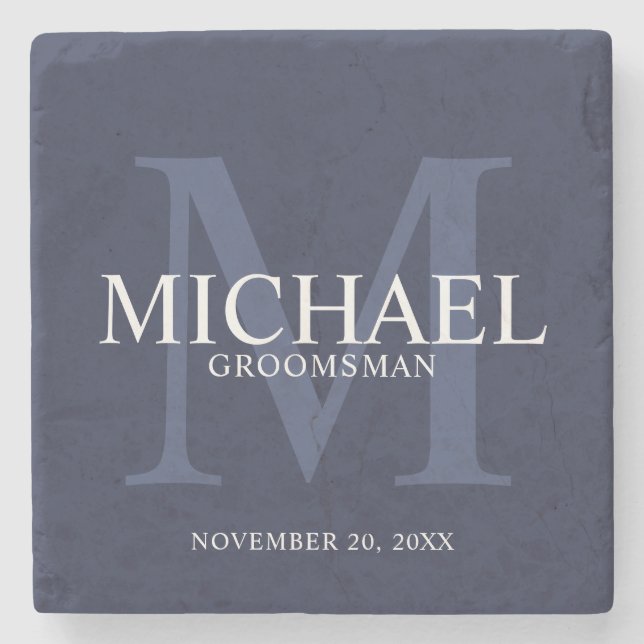 Nautical Navy Blue Personalised Groomsmen Stone Coaster (Front)
