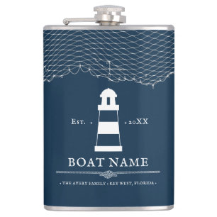 Nautical Navy Blue Personalised lighthouse Boat Hip Flask