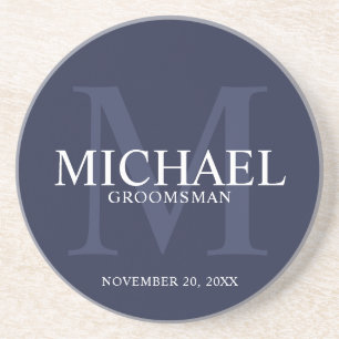 Nautical Navy Blue Personalized Groomsmen Coaster