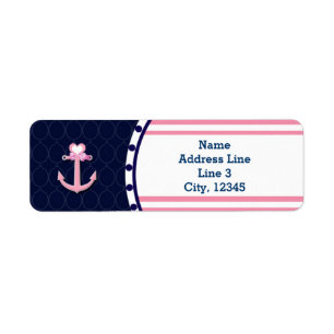 Nautical Navy Blue Pink Baby Shower Girl Labels