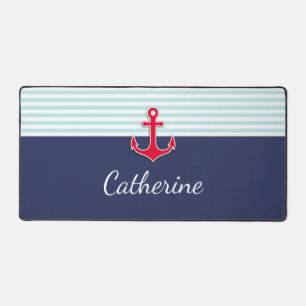 Nautical Navy Blue Red Anchor Custom Design Desk Mat