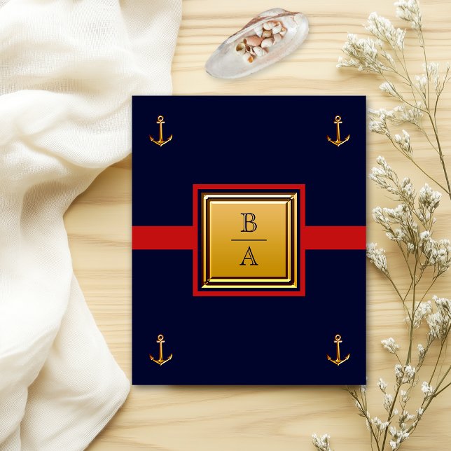 Nautical Navy Blue Red Budget Wedding Invitation Flyer (Creator Uploaded)