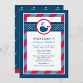 Nautical Navy Blue Red Whale Boy Baby Shower Invitation (Front/Back)