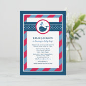 Nautical Navy Blue Red Whale Boy Baby Shower Invitation (Standing Front)