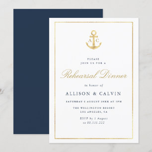 nautical navy blue rehearsal dinner invitation