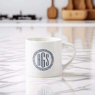 Nautical Navy Blue Rope Monogram Espresso Cup