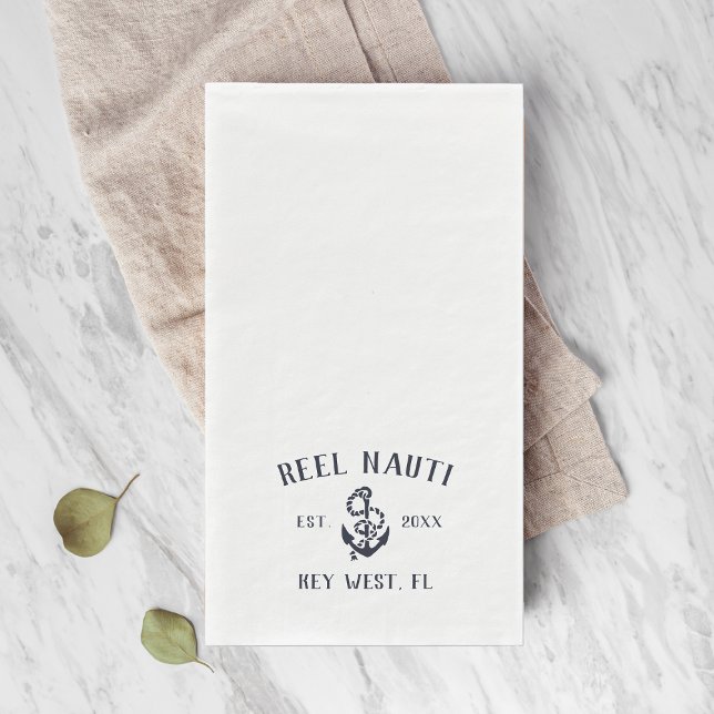 Nautical Navy Blue Rustic Anchor Boat Name Napkin (Creator Uploaded)