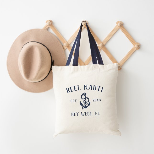 Nautical Navy Blue Rustic Anchor | Your Boat Name Tote Bag (Creator Uploaded)