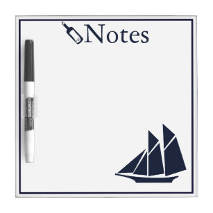 Nautical Navy Blue Sailboat Dry Erase Board