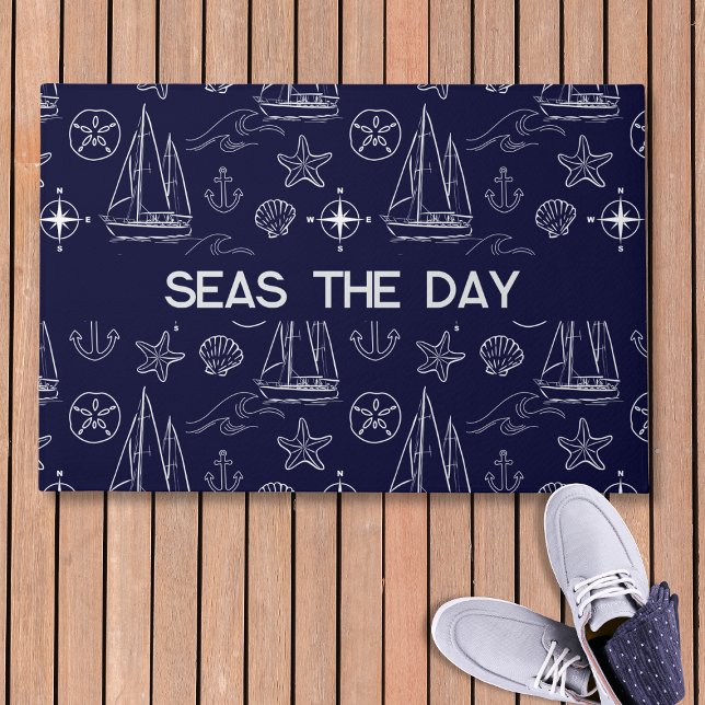 Nautical Navy Blue Sailboat Pattern Doormat (Creator Uploaded)