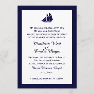 Nautical Navy Blue Sailboat Wedding Invitations