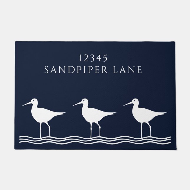 Nautical Navy  Blue Sandpipers Address Doormat (Front)