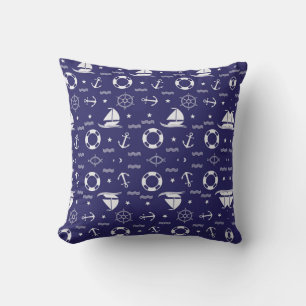 Nautical Navy Blue Seamless Patterns Background Cushion