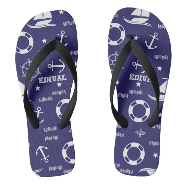 Nautical Navy Blue Seamless Patterns Background Jandals (Footbed)