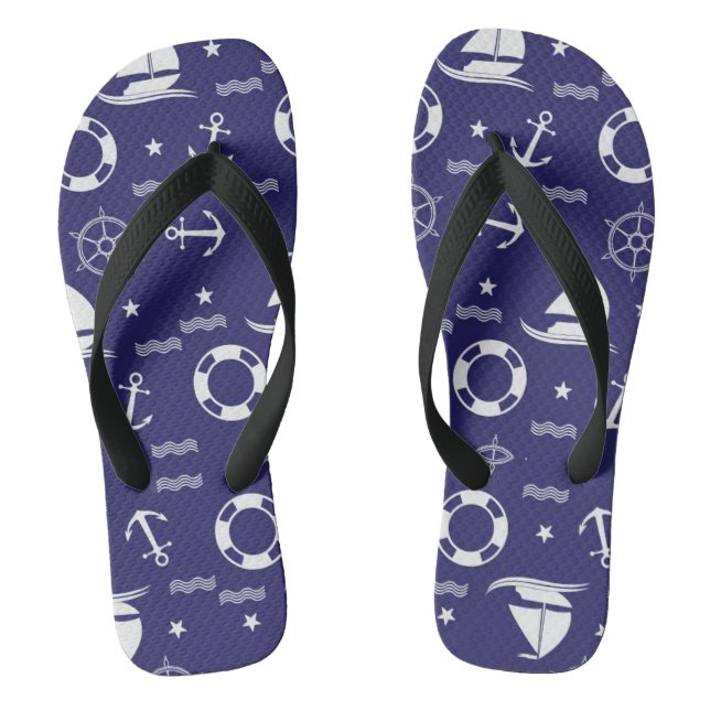 Nautical Navy Blue Seamless Patterns Background Jandals (Footbed)