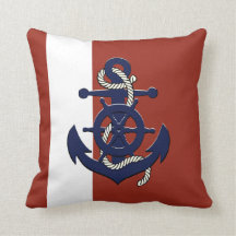 Nautical navy blue ship's wheel/anchor red