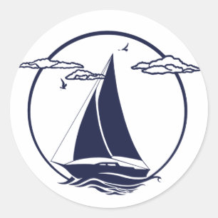Nautical navy blue silhouette anchor/sailboat classic round sticker