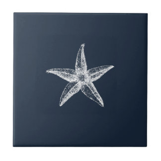 Nautical Navy Blue Simple Elegant Starfish Tile