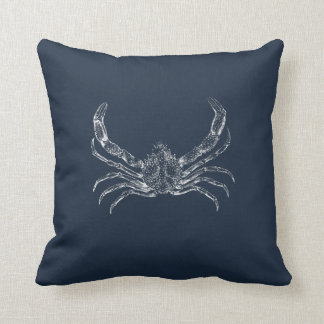 Nautical Navy Blue Starfish & Crab Cushion