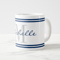Nautical navy blue stripe custom monogram big