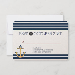 Nautical Navy Blue Stripes Anchor RSVP Card