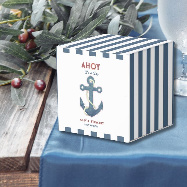 Nautical navy blue stripes Baby shower  Favour Box (Creator Uploaded)