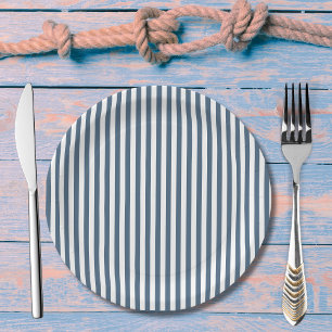 Nautical navy blue stripes Baby shower Paper Plate