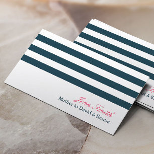 Nautical Navy Blue Stripes Mummy Calling Card