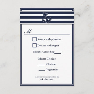 Nautical Navy Blue Swallows RSVP 2 Menu Choice