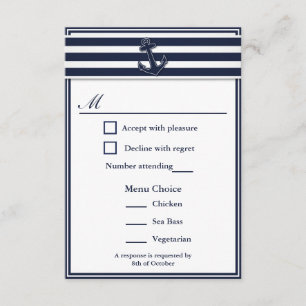 Nautical Navy Blue Swallows RSVP 3 Menu Choice