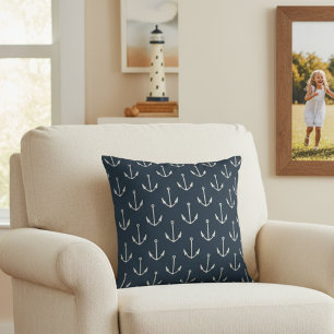 Nautical Navy Blue Throw Pillow Minimalist Anchors