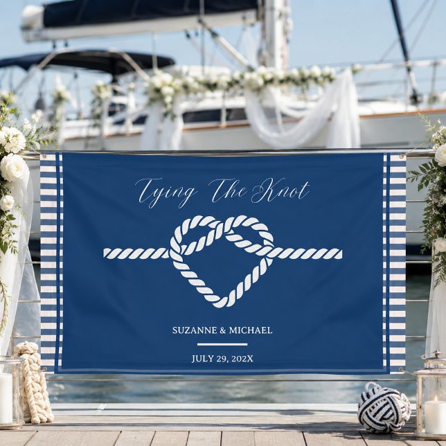 Nautical Navy Blue Tying Knot Stripes Wedding  Banner (Creator Uploaded)