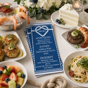 Nautical Navy Blue Tying Knot Stripes Wedding Menu