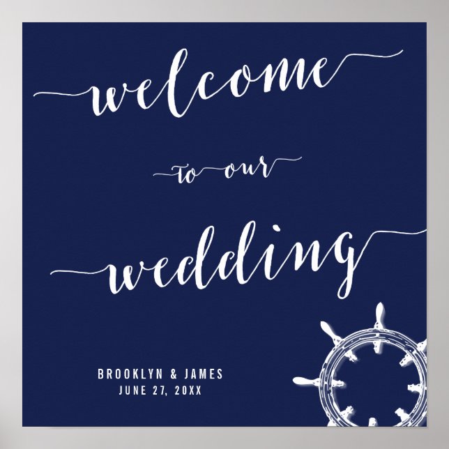 Nautical Navy Blue Wedding Reception Sign 15x15 (Front)