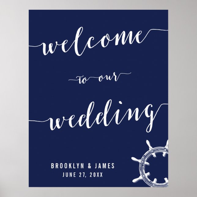 Nautical Navy Blue Wedding Reception Sign 22x28 (Front)