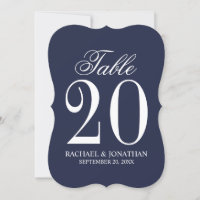 Nautical Navy Blue Wedding Table Number Card