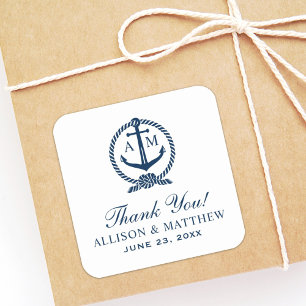 Nautical Navy Blue Wedding Wedding Thank You Square Sticker