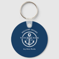 Nautical Navy Blue Welcome Aboard Boat Name Anchor