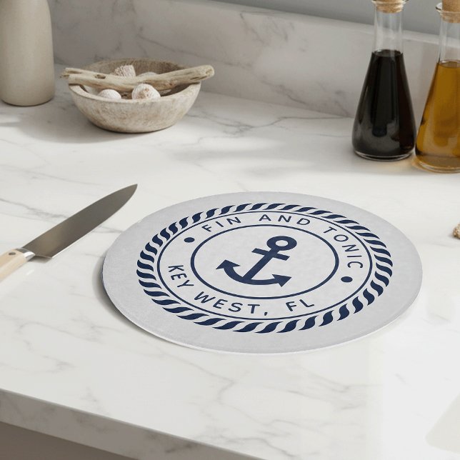 Nautical Navy Blue & White Anchor Boat Name Cutting Board (Creator Uploaded)