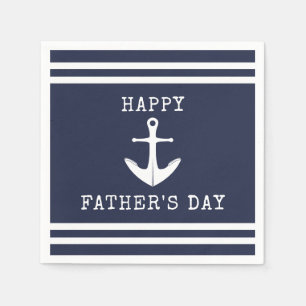 Nautical Navy Blue White Anchor Happy Fathers Day Napkin