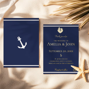 Nautical Navy Blue White Anchor Wedding Gold