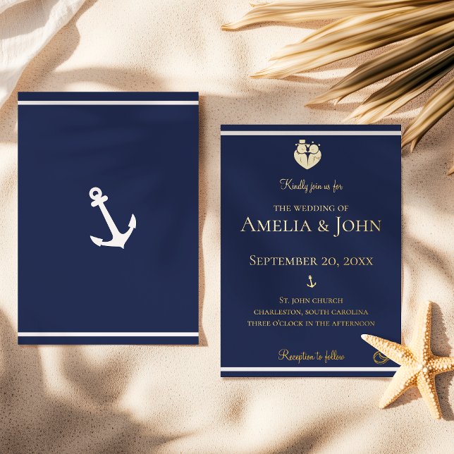 Nautical Navy Blue White Anchor Wedding Gold (Creator Uploaded)