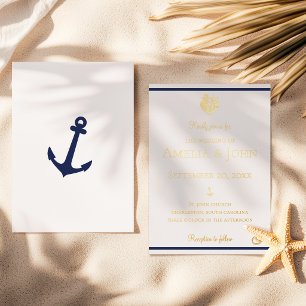 Nautical Navy Blue White Anchor Wedding Gold