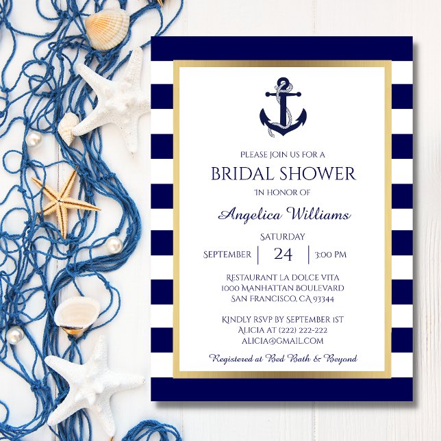 Nautical Navy Blue/White Bridal Shower Invitations (Creator Uploaded)