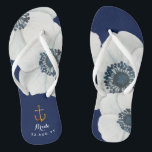 Nautical Navy Blue White Cascading Anemones Bride Jandals<br><div class="desc">Step into comfort and style on your special day with Nautical Boutique Co.’s nautical navy blue & white cascading anemones bride flip flops design. 👣🌊 Perfect for beach weddings or relaxed celebrations, these flip flops feature elegant cascading white anemones, set in a stunning navy blue and white colour palette. Let...</div>
