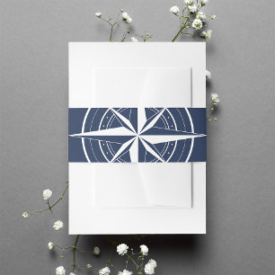 Nautical Navy Blue & White Compass Wedding Invitation Belly Band