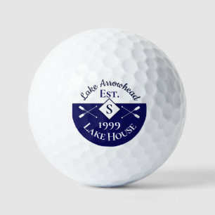 Nautical Navy Blue White Monogram Lake House Golf Balls